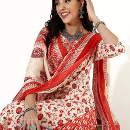 Anouk White & Red Ethnic Motifs Printed Regular Pure Cotton Kurta & Salwar With Dupatta image 2
