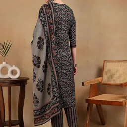KALINI Floral Printed Regular Thread Work Kurta With Trousers & Dupatta image 4