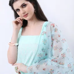 KETCH Shoulder Straps Floral Embroiderd Thread Work Kurta with Sharara & With Dupatta image 2