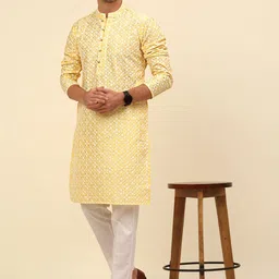 Anouk Yellow Floral Embroidered Regular Chikankari Kurta with Pyjama image 5