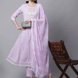 Rajnandini Women Purple Embroidered Pure Cotton Kurta with Trousers & Dupatta-picture-30