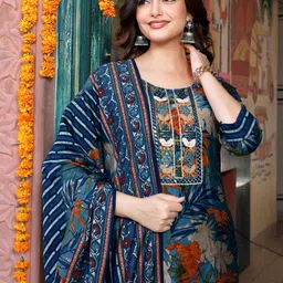 RANGREAL Women Ethnic Motifs Printed Regular Mirror Work Kurti with Pyjamas & With Dupatta-58