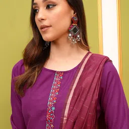 Vishudh Magenta Embroidered Kurta & Palazzos With Dupatta image 5