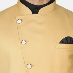 TAHVO Men Gold-Toned Kurta with Pyjamas With Nehru Jacket image 5