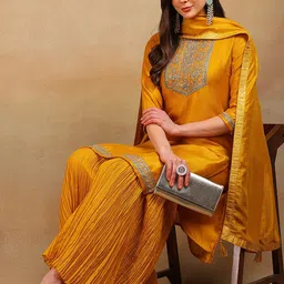 AHIKA Floral Yoke Design Regular Kurta With Sharara & Dupatta-picture-18