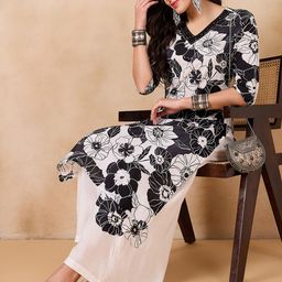 Anouk Floral Printed Regular Mirror Work Pure Cotton Kurta With Palazzos-image-35