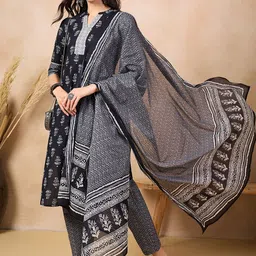 Anouk Ethnic Motifs Printed Regular Pure Cotton Kurta With Trousers & Dupatta image 2