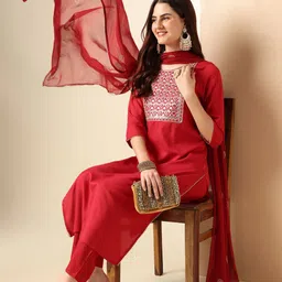 Anouk Embroidered Round Neck Straight Kurta &Trousers With Dupatta-49