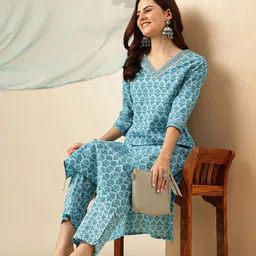 Anouk Floral Printed Regular Pure Cotton Kurta With Trousers & Dupatta-picture-32