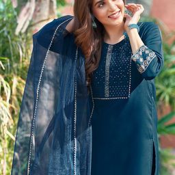 KALINI Yoke Design Sequinned Kurta with Trousers & Dupatta image 5