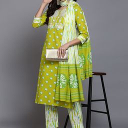 KALINI Bandhani Printed Regular Thread Work Pure Cotton Kurta With Trousers &  Dupatta image 5