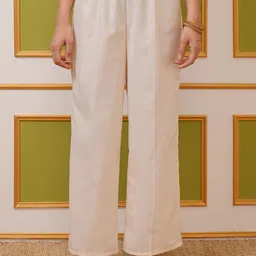 Vishudh Cream Ethnic Motifs Embroidered Regular Kurta With Palazzos & Dupatta image 3