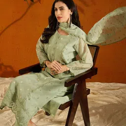 Anouk Ethnic Motifs Embroidered Sequinned Kurta With Trouser & Dupatta-picture-27