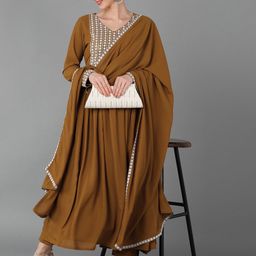 KALINI Yoke Design Empire Sequinned Kurta with Trousers & With Dupatta image 4