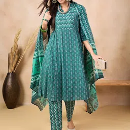 Anouk Ethnic Motifs Printed Pure Cotton Kurta & Trousers With Dupatta-picture-58