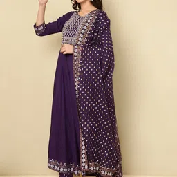 NISHABD Ethnic Motif Yoke Design Anarkali Kurta & Palazzos With Dupatta image 3