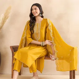 Anouk Ethnic Motifs Embroidered Regular Gotta Patti Kurta With Trousers & Dupatta-10