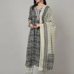 SAK JAIPUR Floral Printed Angrakha Kurta with Trousers & Dupatta image 2