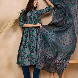 Anouk Floral Printed Empire Kurta with Trousers & Dupatta-48