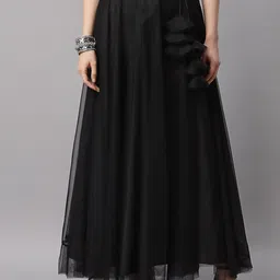 NEUDIS Women Black Solid Flared Maxi Lehenga Skirt-picture-52