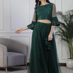 NEUDIS Soft Net Flared Maxi Lehenga Skirt image 4