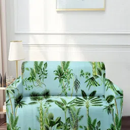 Cortina Blue & Green Printed 3-Seater Stretchable Non-Slip Sofa Slipcover-image-61