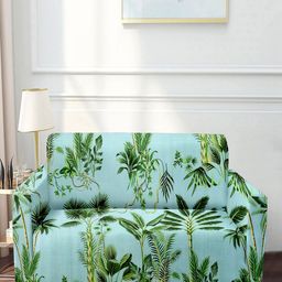 Cortina Blue & Green Printed 4-Seater Stretchable Non-Slip Sofa Slipcover-image-85