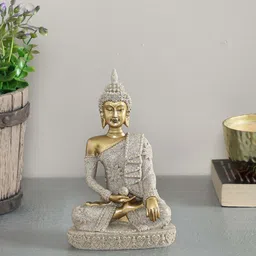TAYHAA Meditating and Insightful Grey Buddha Stone Statue Showpiece-image-4