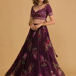 FABPIXEL Embroidered Sequinned Semi-Stitched Lehenga & Unstitched Blouse With Dupatta image 5