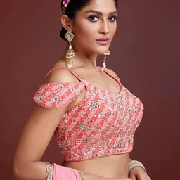 FABPIXEL Embellished Semi-Stitched Lehenga & Unstitched Blouse With Dupatta image 5