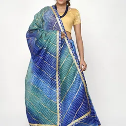 Kesarya Blue & Green Embellished Foil Print Ready to Wear Lehenga & Unstitched Blouse With Dupatta-image-2