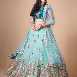 ODETTE Embroidered Semi-Stitched Lehenga & Unstitched Blouse With Dupatta-picture-13