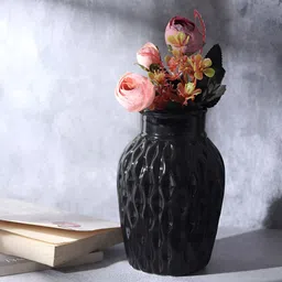 Decor de Maison Black Metal Textured Wave Cera Flower Vase-image-73