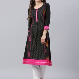 Divena Women Black & Pink Printed Kurta-image-41