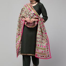 Tweedle Floral Embroidered Dupatta With Kantha Work-49