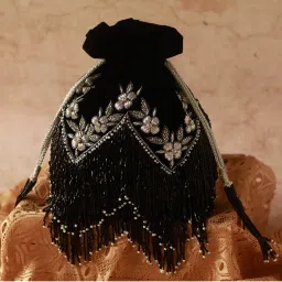 THE TAN CLAN Keisha Black Tassel Potli with Handle-picture-11