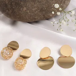 DressBerry Set Of 2 Gold-Plated Circular Designer Drop Earrings-51