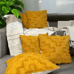 LUSHLYF Yellow Set of 5 Quirky Square Cushion Covers-50