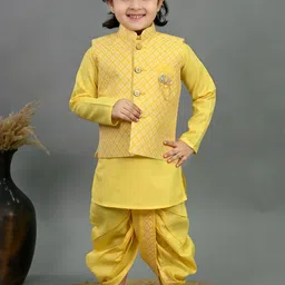 BT DEZINES Boys Band Collar Cotton Silk Straight Kurta With Dhoti Pants & Nehru jacket-picture-26