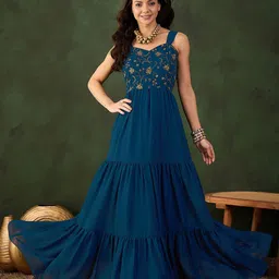 Inddus Sequinned Embroidered A-Line Maxi Dress-image-7