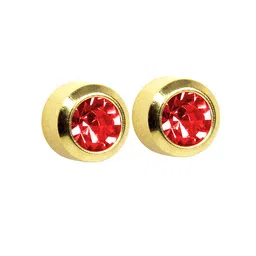 STUDEX 24K Pure Gold Plated Stainless Steel Faux Ruby Studded Circular Shaped Studs-49