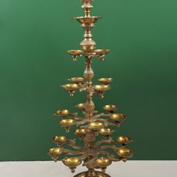 Exotic India Gold Toned Brass Five-Tray Twenty-Four-Wick Ganesha Diya-image-57