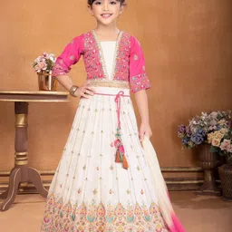 Lagorii Girls Embroidered Sequinned Ready to Wear Lehenga & Blouse With Dupatta-picture-5