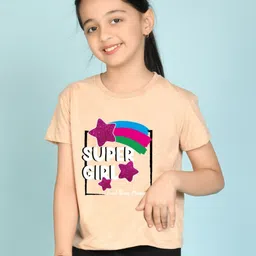 NUSYL Girls Super Girl & Star Printed Regular Fit T-Shirt-picture-8
