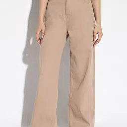 SHOWOFF Women Comfort  Beige Wide Leg Denim Jeans-picture-6
