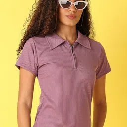 V-Mart Women Self Design Shirt Collar Cotton Top-image-24
