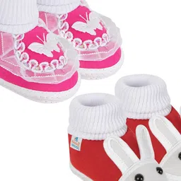 NESKA MODA 12 To 18 Month NonSlip Set of 2 Pair Toddler Baby Unisex Soft Cotton Rabbit Face Booties-24