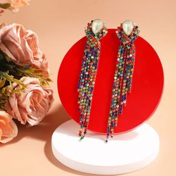 StyleCast Gold Plated Rhinestone Studded Contemporary Tasselled Drop Earrings-image-34