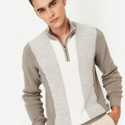 max Men Colourblocked Mock Collar Pullover Sweaters-image-8