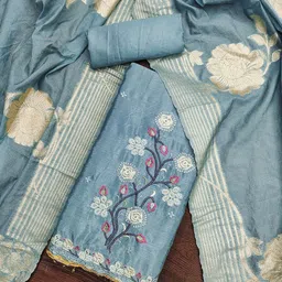 Lilots Floral Embroidered Zari Unstitched Dress Material-image-32